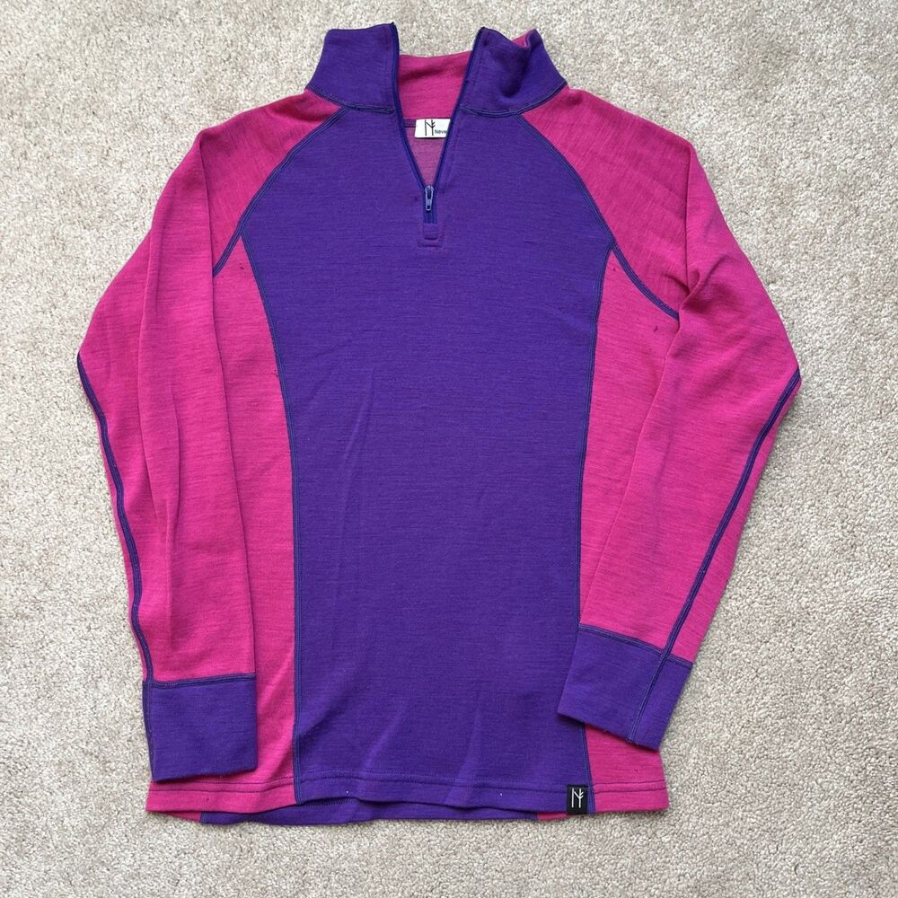 Neve Wool Pullover Womens Small 1/4 Zip Purple Pink Hiking Outdoors Base Layer